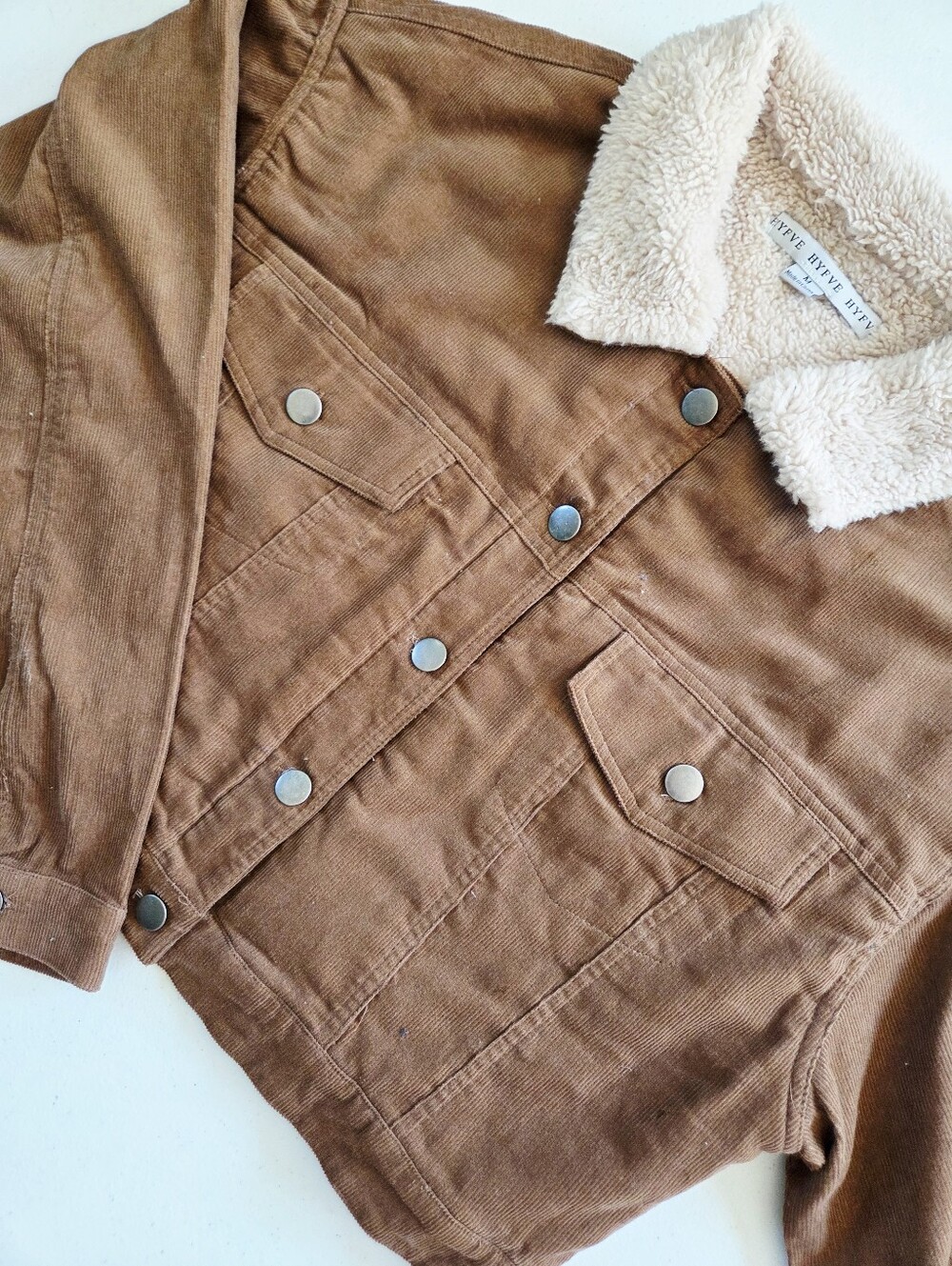 Hyfve Tan Corduroy Sherpa Collar Jacket - Size M